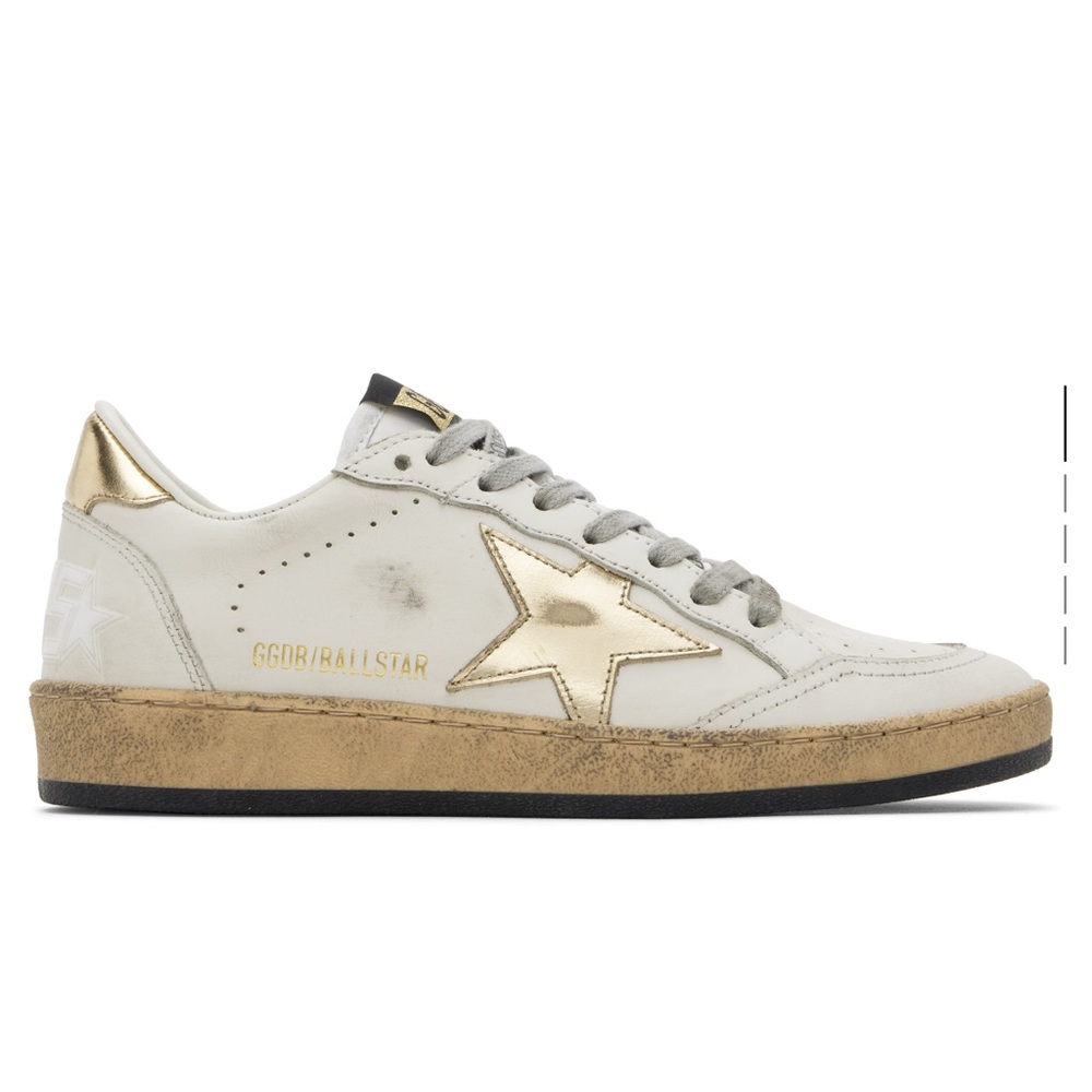 Golden Goose White and Gold Ball Star Sneakers